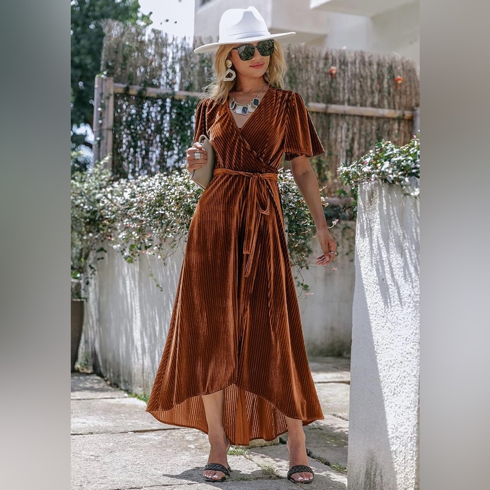 Copper Corduroy Wrap Dress